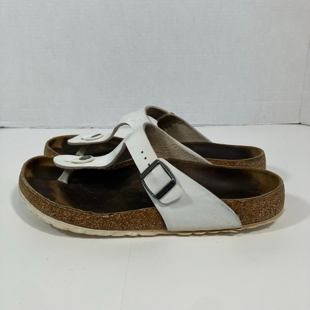 Birkenstock Sz 42 White Gizeh Thong Sandals Slides WORN